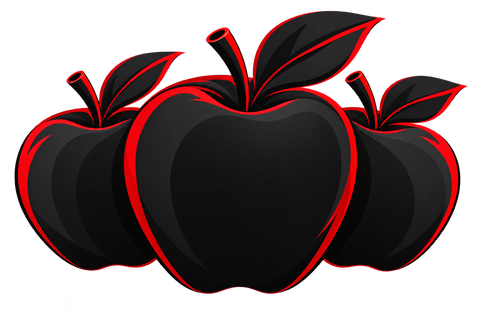 BlackApples — three matte black apples with red accents