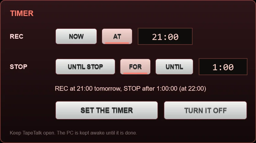 Timer panel